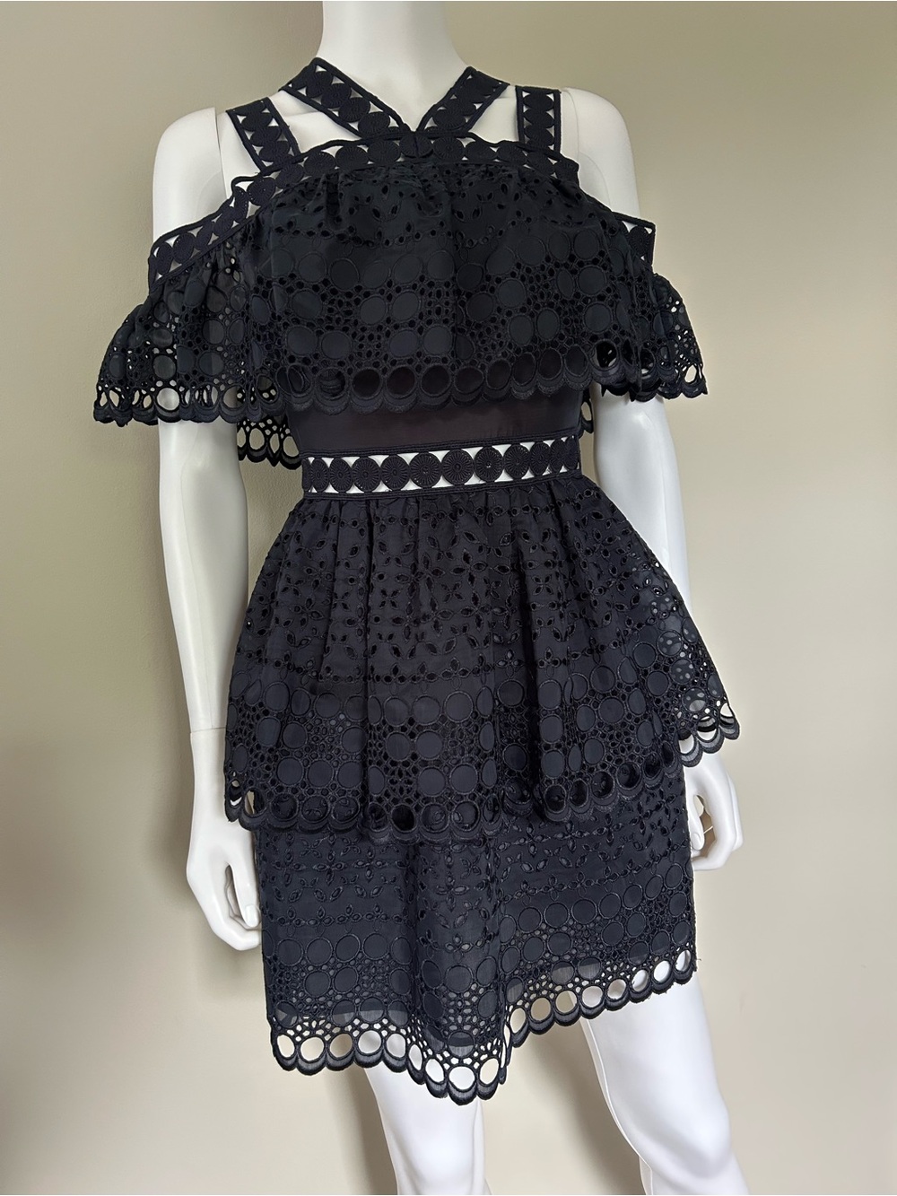 Self-Portrait SP14-007 Navy Embroidered Tiered Mini Dress NWT US 0 UK 4